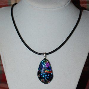 3/$30 - Dichroic Glass Necklace on Black Cord
